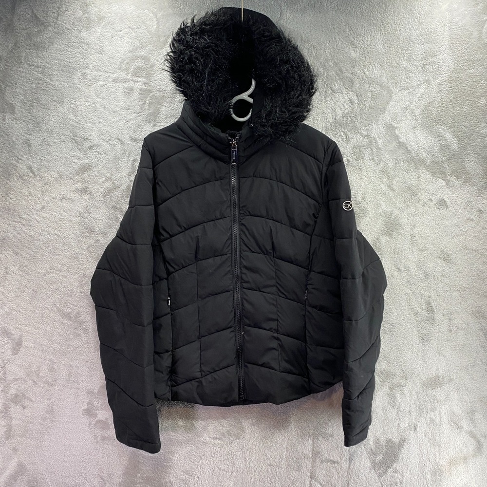 Calvin Klein Black Sherpa Lined Puffer Coat Men's L Infinite Stretch NWOT